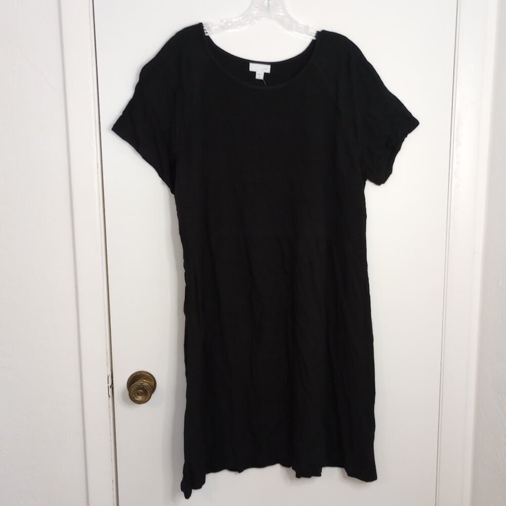 J. Jill Black Smocked Embroidered Shift Dress